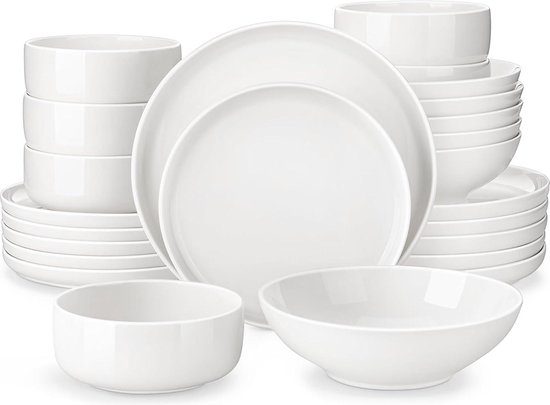 Elegant 12 Delige Dinerset, 100% Porselein, Inclusief 4 Borden  24 Cm 20 Kommen 15 Vaatwasmachinebestendig En Magnetronbestendig 2927539415
