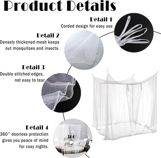 Hillylolly Klamboe outdoor voor tweepersoonsbedden/eenpersoonsbed, vliegennet, insectennet zonder ingang, rechthoekig, 220 x 200 x 200 cm, voor