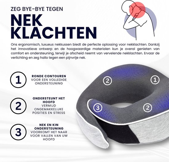 HK-Goodies Nekkussen - Reiskussen - Travel Pillow - Memory Foam - Oordopjes - Masker