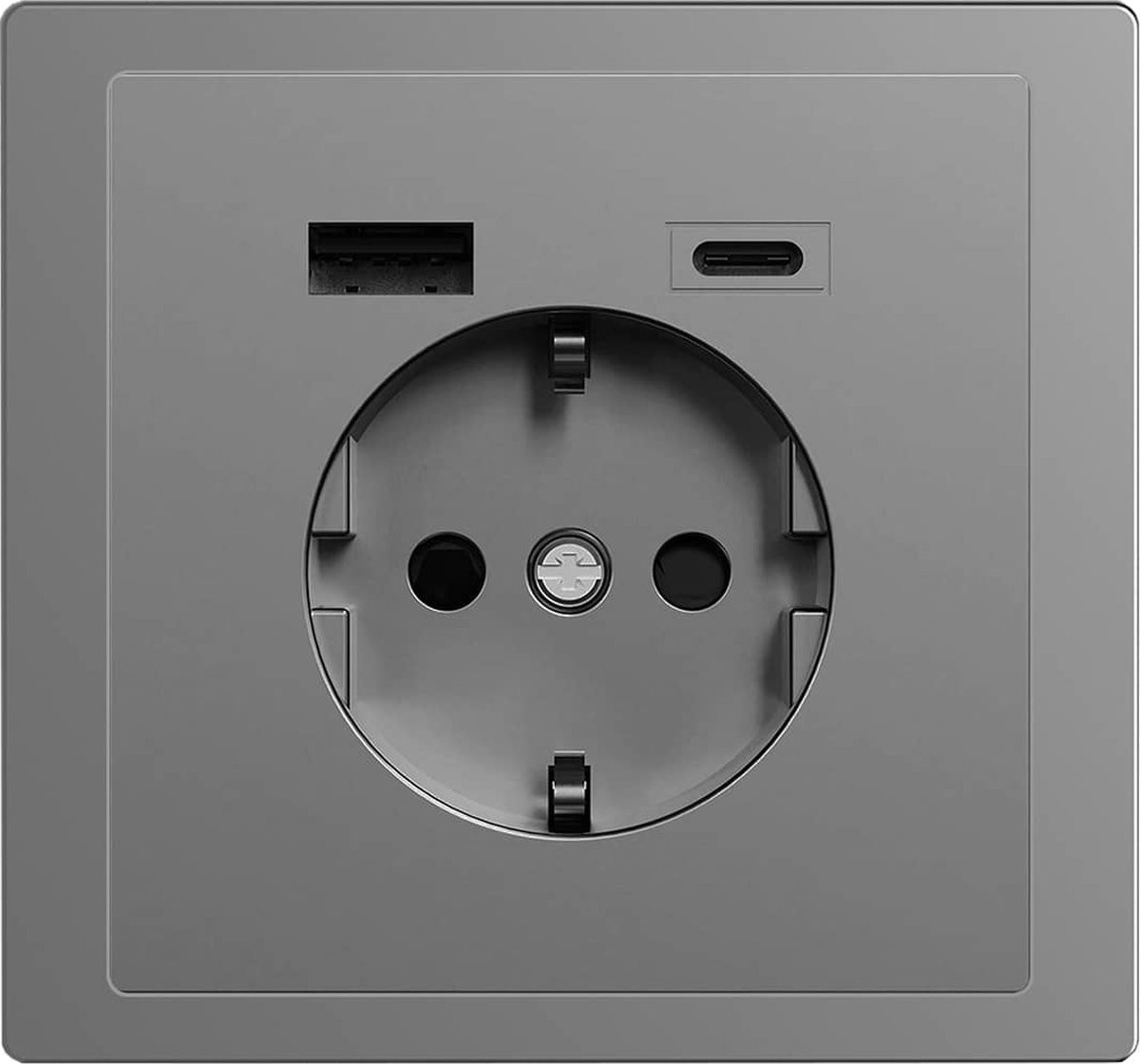 USB-Stopcontact A+C Compleet - RVS Look - Merten D-Life - Schneider Electric - MTN2367-6536_TO