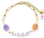 Armband Dames - Luck en Smileys - RVS - Lengte Verstelbaar 17-21 cm - Goudkleurig