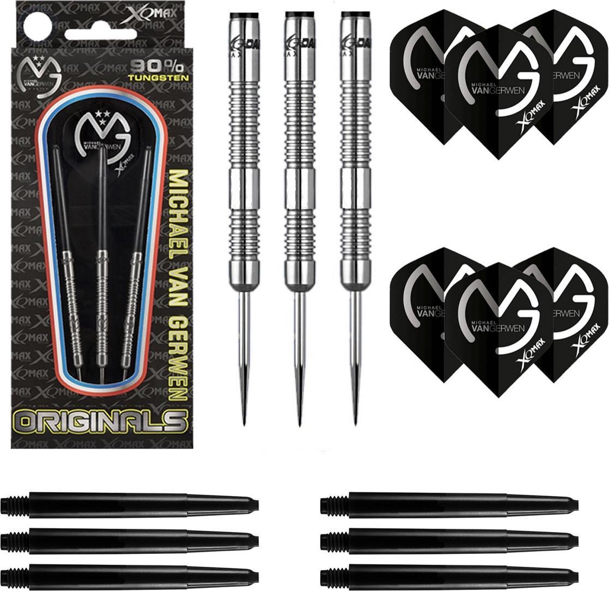 XQ-Max - Michael van Gerwen Originals 90% Tungsten - 21 gram - dartpijlen - plus 2 sets darts shafts en 2 sets darts flights
