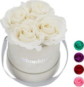 Relaxdays flowerbox - rozenbox - rozen in box - 4 kunstbloemen - bloemenboeket - decoratie - wit
