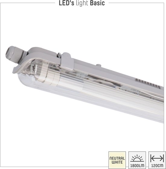 LED's Light - LED TL Armatuur met Buis - 18W 120cm 1800lm 4000K IP65
