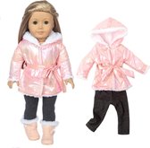 Poppenkleertjes - Geschikt voor Baby Born - Roze metallic jas en zwarte broek - Winter outfit - Winterkleding