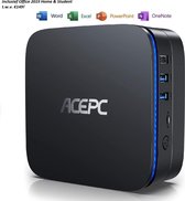 Mini PC - 4K HD - Mini Desk Computer - 6GB RAM - 128GB + 480GB SSD Opslaggeheugen - Intel Celeron J3455 - AK1  - Zwart - Windows 10 Pro - incl. Office 2019 Home & Student t.w.v. €1