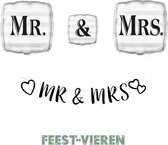 Mr. & Mrs. folieballonnen en letterslinger Bruiloft versiering pakket