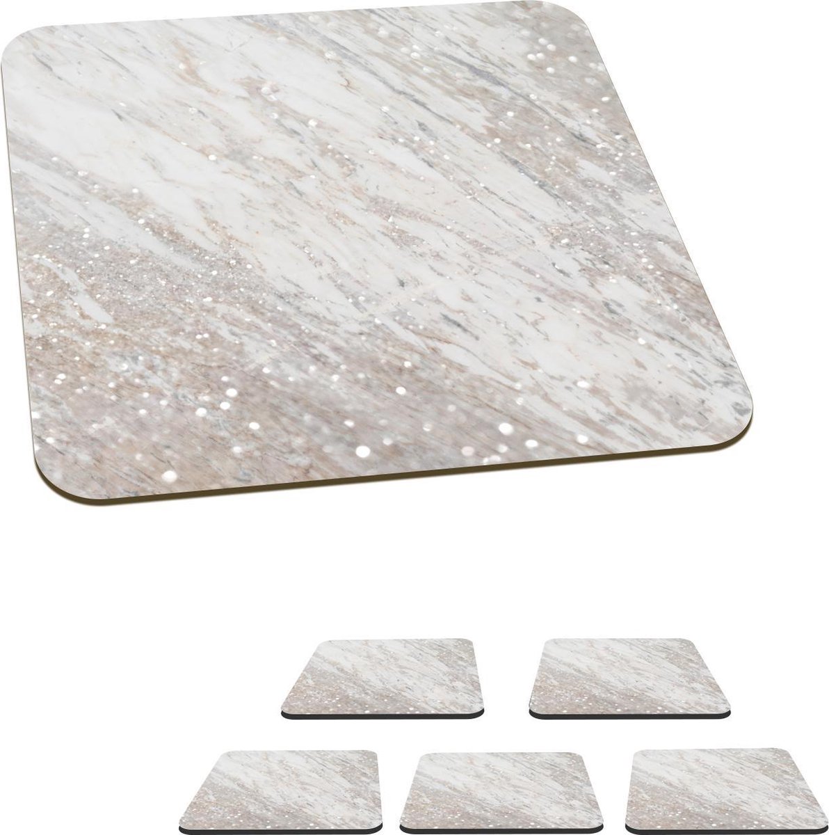 Onderzetters voor glazen - Marmer - Glitter - Goud - 10x10 cm - Glasonderzetters - 6 stuks