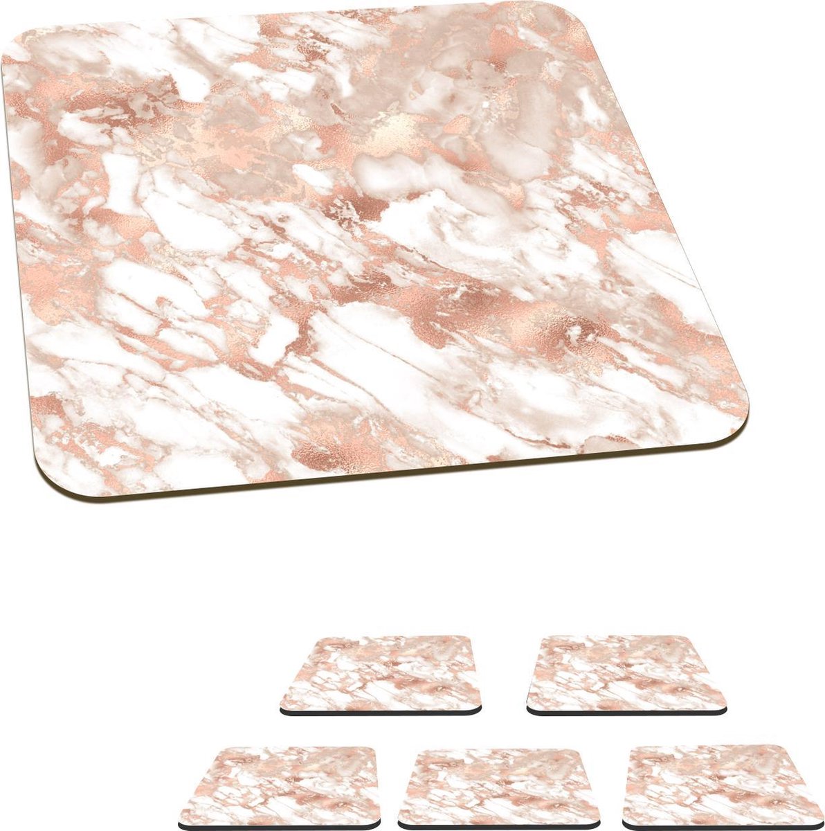 Onderzetters voor glazen - Marmer - Luxe - Roze - 10x10 cm - Glasonderzetters - 6 stuks