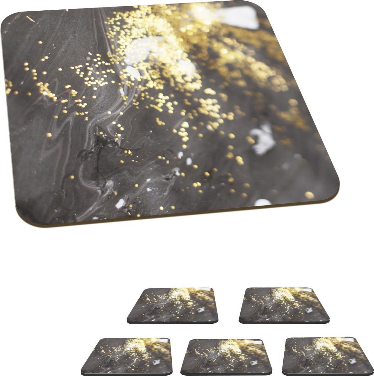 Onderzetters voor glazen - Marmer - Luxe - Grijs - Glitter - 10x10 cm - Glasonderzetters - 6 stuks