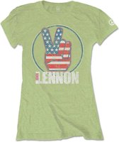 John Lennon Dames Tshirt -M- Peace Fingers US Flag Groen