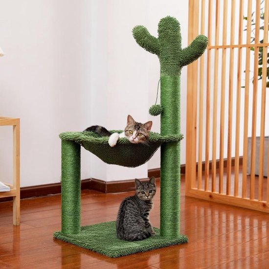 Grote Cactus Krabpaal voor Katten - Met Zachte Kattenmand/Hangmat & Kattenspeelgoed - 93 CM Grote Cactus Krabpaal voor Katten - Met Zachte Kattenmand/Hangmat & Kattenspeelgoed - 93 CM