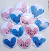 12 Buttons Team Girl en Team Boy Loving Heart - babyshower - genderreveal - baby - button