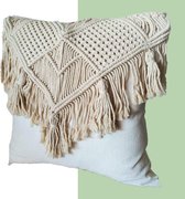 Nusa Originals – XL Handgemaakte Linnen Kussenhoes met Macramé & Franjes – 50x50cm – Bohostijl – Fairtrade & Duurzaam