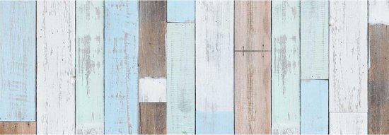 5x Stuks decoratie plakfolie houten planken look blauw/bruin 45 cm x 2 meter zelfklevend - Decoratiefolie - Meubelfolie