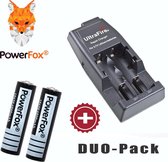 PowerFox® 2x 18650 oplaadbare Lithium batterijen 3,7V 6800mAh + PowerFox® WF-139 DUO BATTERIJEN OPLADER