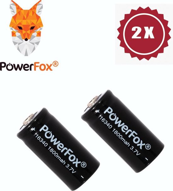Batterie rechargeable Powerfox ® 2x Ultrafire 16340 - 1800 mah 3,7 volts - Convient pour les lampes de poche, les sonnettes vidéo, les pointeurs laser et plus encore !