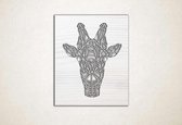 Line Art - Giraffe vierkant - M - 73x60cm - EssenhoutWit - geometrische wanddecoratie