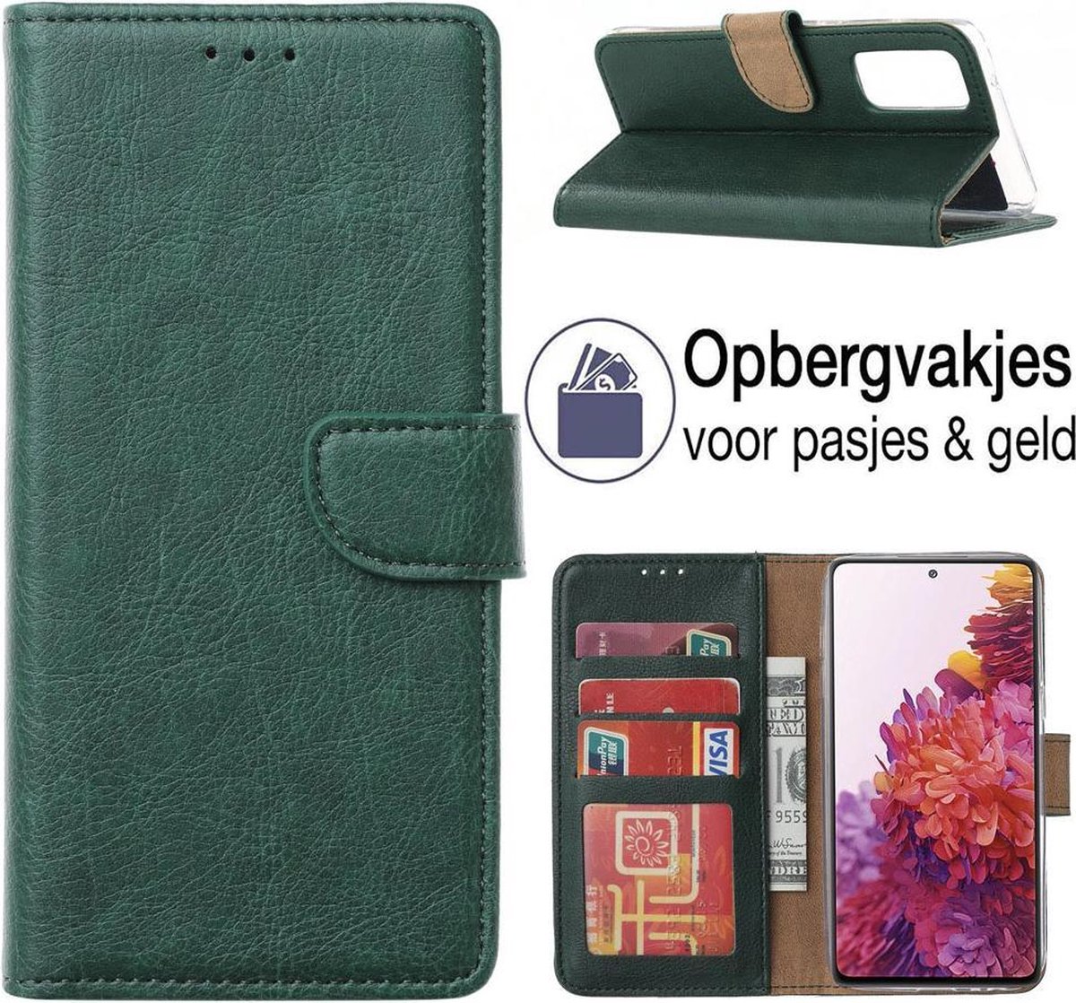 Hoesje geschikt voor Samsung Galaxy S21 FE Hoesje - book case - Portemonnee hoes - S21FE book hoesje - Groen - EPICMOBILE