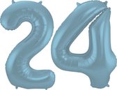 De Ballonnenkoning - Folieballon Cijfer 24 Blauw Pastel Metallic Mat - 86 cm