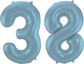 De Ballonnenkoning - Folieballon Cijfer 38 Blauw Pastel Metallic Mat - 86 cm