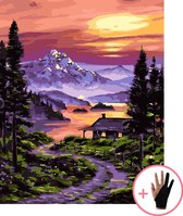 Schilderen Op Nummer Volwassenen Huisje In De Natuur Bergen Bos – 40x50 cm - Inclusief Tekenhandschoen - Paint By Number Volwassenen