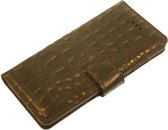 Made-NL Handgemaakte Samsung Galaxy A72 book case Bruin Zwart goud Krokodillenprint leer hoesje