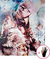 Schilderen Op Nummer Volwassenen Vrouw Met Wolven Dieren – 40x50 cm - Inclusief Tekenhandschoen - Paint By Number Volwassenen
