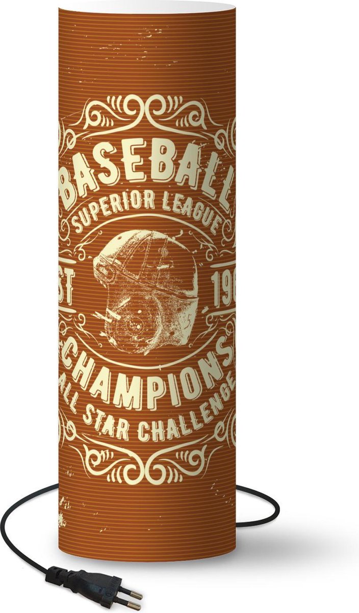 Lamp - Nachtlampje - Tafellamp slaapkamer - Vintage - Honkbal - Bruin - 60 cm hoog - Ø19.1 cm - Inclusief LED lamp