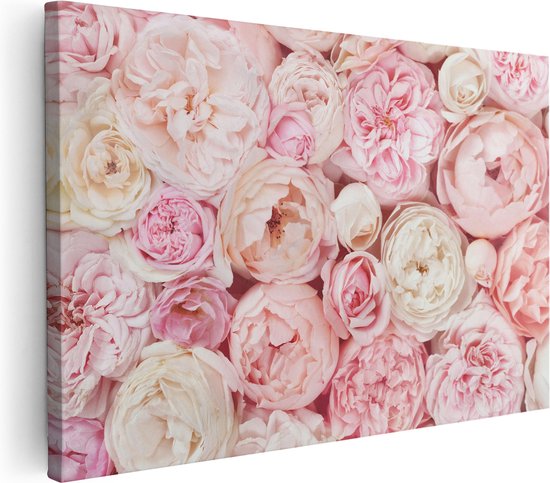 Artaza Canvas Schilderij Witte Roze Rozen Boeket - Bloemen - 30x20 - Klein - Foto Op Canvas - Canvas Print