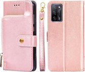 Voor OPPO A55 5G Rits Tas PU + TPU Horizontale Flip Lederen Case met Houder & Kaartsleuf & Portemonnee & Lanyard (Rose Goud)