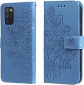 Voor Samsung Galaxy A03s 7-bloemblaadje Bloemen Embossing Patroon Horizontale Flip PU Lederen Case met Houder & Kaartsleuven & Portemonnee & Fotolijst (Blauw)