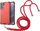 Voor Samsung Galaxy S21+ 5G Schokbestendige Honingraat PC + TPU Case met Nekkoord (Rood)