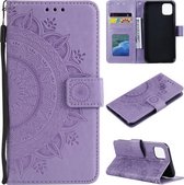 Totem bloem reliëf horizontale flip TPU + PU lederen tas met houder & kaartsleuven & portemonnee voor iPhone 13 Pro (paars)