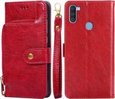 Voor Samsung Galaxy A11 EU Versie Rits Tas PU + TPU Horizontale Flip Lederen Case met Houder & Kaartsleuf & Portemonnee & Lanyard (Rood)