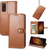 Voor ZTE Axon 20 5G Effen Kleur Lederen Gesp Telefoon Case met Lanyard & Fotolijst & Kaartsleuf & Portemonnee & Stand Functie (Bruin)