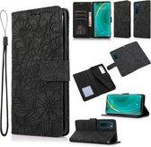 Voor Huawei nova 7 Pro 5G Huid Voelen Reliëf Zonnebloem Horizontale Flip Leather Case met Houder & Kaartsleuven & Portemonnee & Lanyard (Zwart)