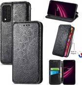 Voor T-Mobile REVVL V + 5G Bloeiende Mandala Reliëfpatroon Magnetische Horizontale Flip Lederen Case met Houder & Kaartsleuven & Portemonnee (Zwart)