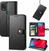 Voor MotorolaMoto G Stylus 5G Effen Kleur Lederen Gesp Telefoon Case met Lanyard & Fotolijst & Kaartsleuf & Portemonnee & Stand Functie (Zwart)