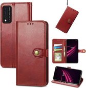 Voor T-Mobile REVVL V + 5G Effen Kleur Lederen Gesp Telefoon Case met Lanyard & Fotolijst & Kaartsleuf & Portemonnee & Stand Functie (Rood)