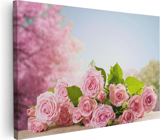 Artaza Canvas Schilderij Boeket Roze Rozen Bloemen - 90x60 - Foto Op Canvas - Canvas Print - Muurdecoratie