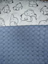 Kruikzak - jeans blauw - witte voering met olifantmotief - gemaakt van wafelstof en katoen