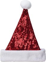 kerstmuts pailletten deluxe polyester rood/wit one-size