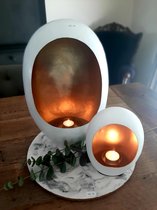 Alinterieur - Set van 2 Standing Eggs - Incl theelichthouder - WitGoud - Limited Edition - Smal en Medium - 21x15x9 en 38x25x9