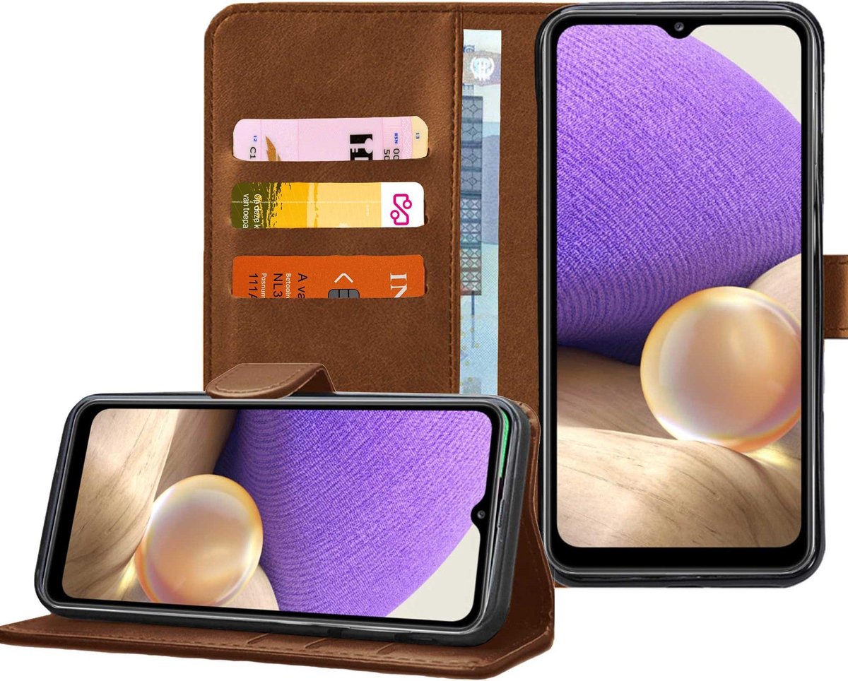 Hoesje geschikt voor Samsung Galaxy A32 5G - Book Case Portemonnee Hoesje Bruin