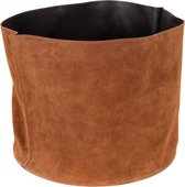 J-Line Opbergmand Rond Laag Leder Cognac