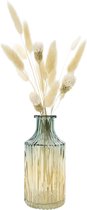 QUVIO Vaas voor droogbloemen - Vazen - Klassieke of landelijke bloemenvaas - Vaasje met touw - Woonaccessoires voor bloemen en boeketten - Decoratieve accessoires - Transparant - Glas - 7 x 14 cm (dxh) - Geel / Blauw
