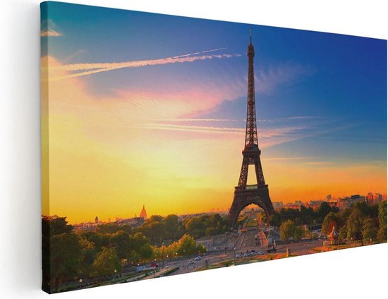 Artaza Canvas Schilderij Parijs Eiffeltoren Tijdens De Zonsopkomst - 100x50 - Groot - Foto Op Canvas - Canvas Print