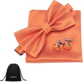 Vlinderstrik inclusief pochette en manchetknopen - Licht oranje - Sorprese - vlinderdas - strik - strikje - pochet - heren - Cadeau - Koningsdag