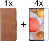 Samsung A12 Hoesje - Samsung Galaxy A12 hoesje bookcase bruin wallet case portemonnee hoes cover hoesjes - 4x Samsung A12 screenprotector